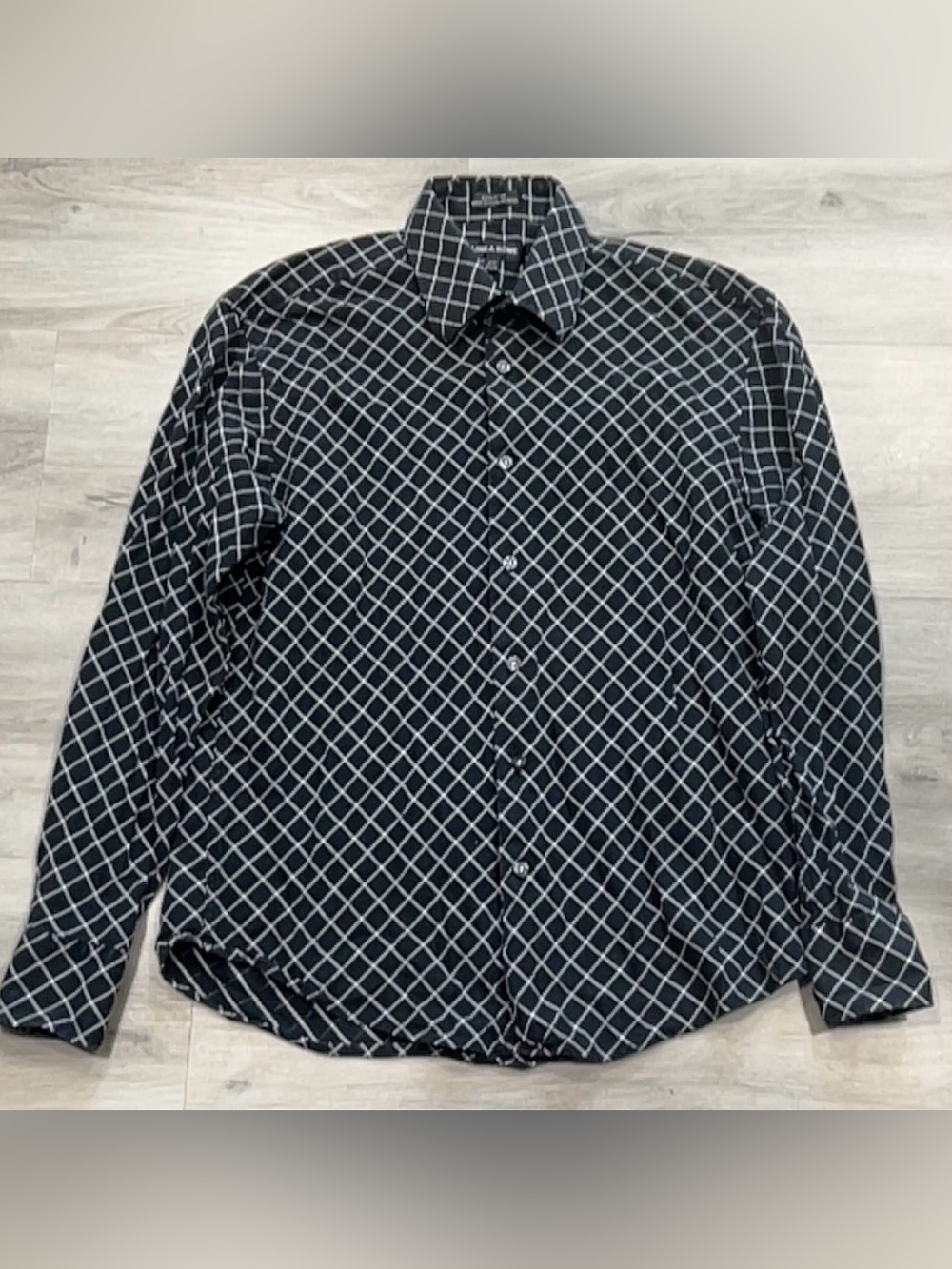 Men's Black Windowpane Long-Sleeve Button-Down Shirt